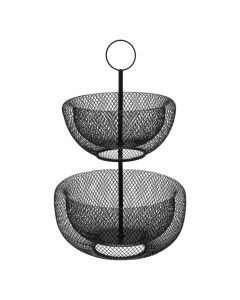 Mbajtëse frutash me 2 kate Mayaj, çelik, e zezë, Dia. 28.5 x H 42 cm