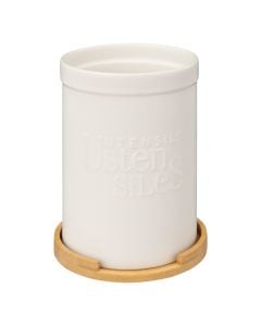 Spoon/fork holders Natureo, stoneware/bamboo, white, Dia. 12.8 x H 18 cm