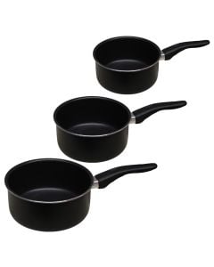 Set me tenxhere Roma Alu-Cook  me induksion me një dorezë, alumin, e zezë, 1/1.5/2 L / Dia. 14/16/18 x H 6.5/7.5/8.5 cm