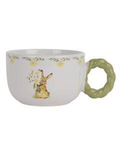 Filxhan Bunny, qeramike, e bardhë me dizenjo lepuri, Dia. 11.4 x H 7.5 cm