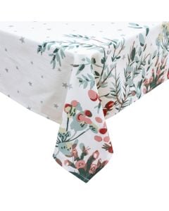 Christmas table mat, white with floral motifs, L. 240 x D. 140 x H. 0.5 cm
