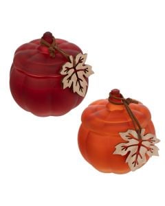 Decorative candle with Christmas motifs, orange color, D. 8.5 cm