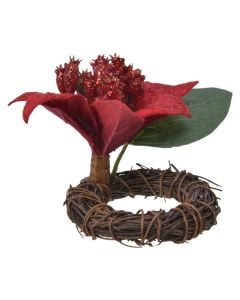 Christmas decorative wreath, green color, red flower, dia6-H8cm