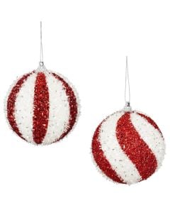 Decorative sphere, plastic, red and white color, D8 cm