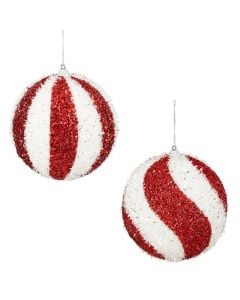 Decorative sphere, plastic, red and white color, D10 cm