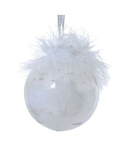 Decorative ball with feathers, glass, transparent color, D7 cm