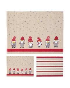 Christmas motif table napkins, cotton, cream with red, 33x48 cm