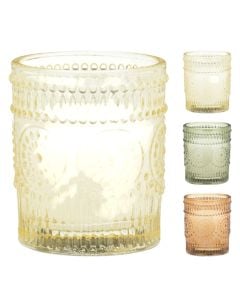 Decorative candle with Christmas motifs, white/green/beige, 5x6 cm