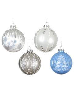 Decorative sphere, glass, transparent color, light blue, silver, D8 cm