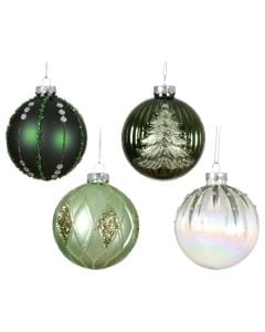 Decorative sphere, glass, green color, pistaccio, white, D8 cm