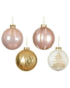 Decorative sphere, glass, pink color, gold, white, D8 cm