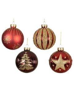 Decorative sphere, glass, red color, gold, D8 cm