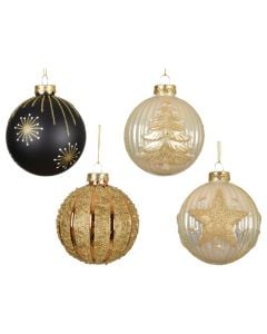 Decorative sphere, glass, gold color, black, D8 cm
