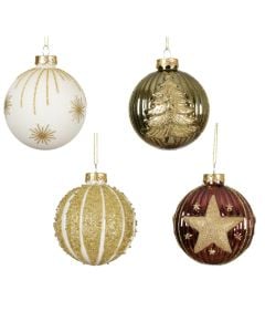 Decorative sphere, glass, gold color, white, green, red