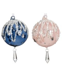 Decorative sphere, glass, pink and blue color, D8 cm