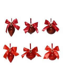 Decorative sphere, glass, red color with ribbon, D8 cm