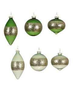 Decorative sphere, glass, pistachio color, white, D8 cm