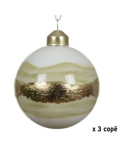 Decorative sphere, glass, white color with gold, D8 cm