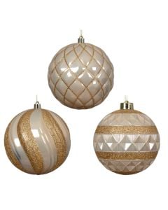 Decorative sphere, glass, gold color with cream, D12 cm