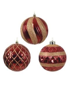 Decorative sphere, glass, red color with gold, D12 cm