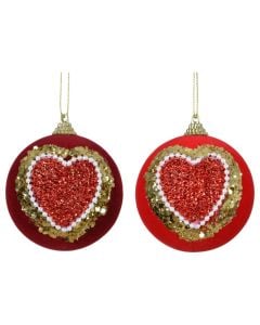 Decorative sphere, glass, red color with gold, D8 cm