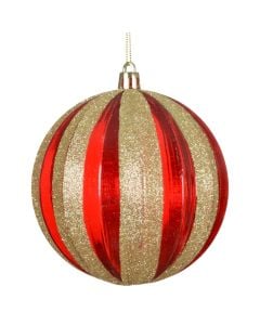 Decorative sphere, glass, red color with gold, D8 cm