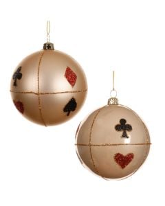 Decorative sphere, glass, gold with Poker motifs, D8 cm