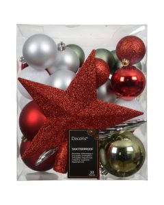 Decorative sphere (pk33), glass, red, silver, pistachio, D8 cm