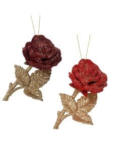 Objekt dekorues me varje, Trendafil, gold me te kuqe, L.7.2cm x W.6cm x H.11.7cm