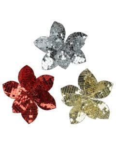 Lule dekorative Christmas, poliester, ngjyre gold, e kuqe, silver, D.20cm x H.7cm