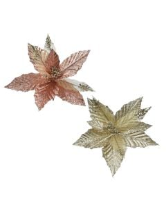 Christmas decorative flowers, polyester, gold, D.26cm x H.15cm