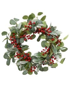 Decorative wreath, green with berries, D.50cm x H.5cm
