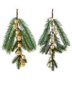Christmas decorative branch, Pine, green with gold, D.2cm x H.4.5cm