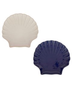 Oceania shell-shaped plate, stoneware, white/blue, 25.2x23.2x3 cm