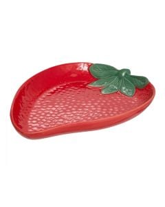 Fruity strawberry-shaped plate, dolomite, red, 21x16x2.9 cm