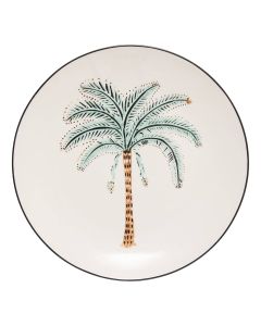 Pjatë ëmbëlsire The Palm Resort, porcelan, e bardhë me dizenjo palme, Dia. 19 x H 2.1 cm
