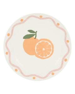 Pjatë ëmbëlsire Fruity, porcelan, e bardhë me dizenjo portokall, Dia. 19 x H 2.3 cm