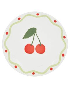 Pjatë ëmbëlsire Fruity, porcelan, e bardhë me dizenjo qershi, Dia. 19 x H 2.1 cm