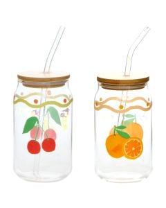 Fruity juice glass, glass, transparent with assorted designs, 52 cl / Dia. 7.8 x H 13.5 cm