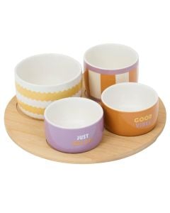 Set me tasa për aperitiv Poolside, qeramike/bambu, shumëngjyrësh, Dia. 25.5 x H 7.6 cm