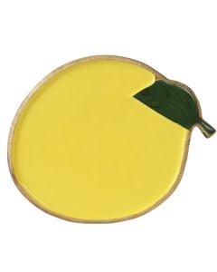 Pjatë dekorative ne formë mango, druri, e verdhë, 27x34 cm
