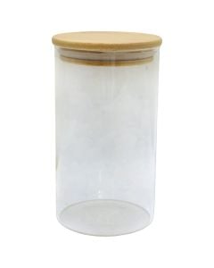 Kavanoz me kapak, qelqi/bambu, transparente, Dia. 8.5x H 15 cm