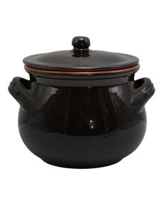 Arezzo terracotta casserole dish with lid, ceramic/terracotta, black/orange, Dia. 18 cm