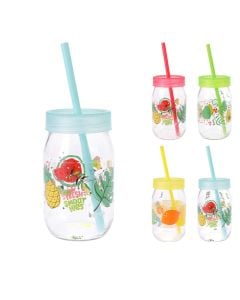 Juice mug with straw, glass, transparent, 370 ml / Dia. 7 x H 19.5 cm