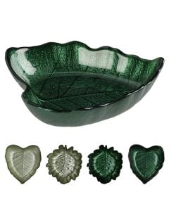 Leaf-shaped plate, glass, green, Dia. 16 cm