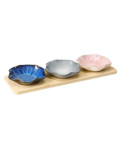 Set me tasa antipasta në formë guacke dhe tabaka, porcelan, ngjyra të ndryshme, 32.5x10x3.1 cm
