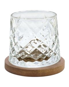 Gotë whisky me rrotullim, qelqi/druri, transparente/natyrale, Dia. 7.7 x H 7.8 cm