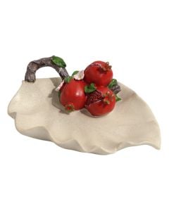 Pjatë në forme gjetheje 'Shegë', qeramike, e bardhë/e kuqe, 28x21 cm