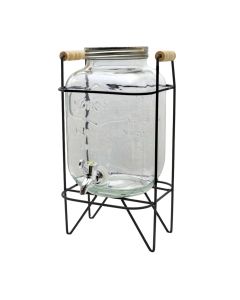 Dispenser jar with faucet and metal stand, glass, transparent, 4L / Dia. 10 x H 25.5 cm
