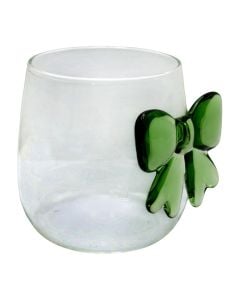 Gotë uji/lëngjesh me detaj fjongo, qelq, transparente/jeshile, 350 ml / Dia. 7.5 x H 9.5 cm